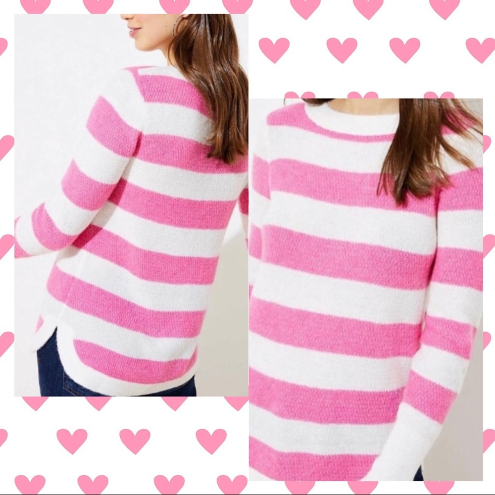 Loft Striped Shirttail Hem Textured Sweater
